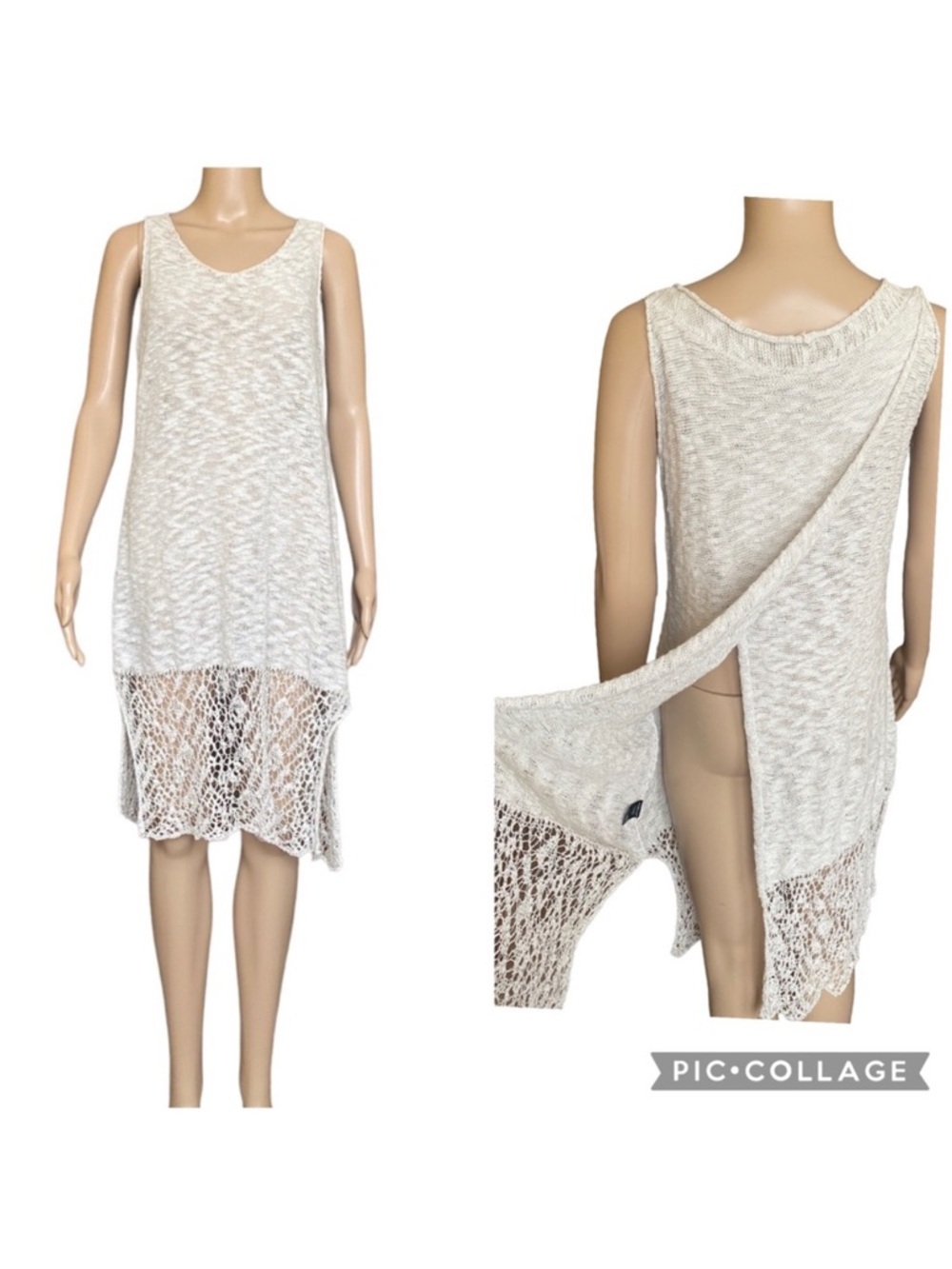Stella Carakasi Split-Back Knit Sleeveless Tunic Sweater Dress Cover-Up Beige